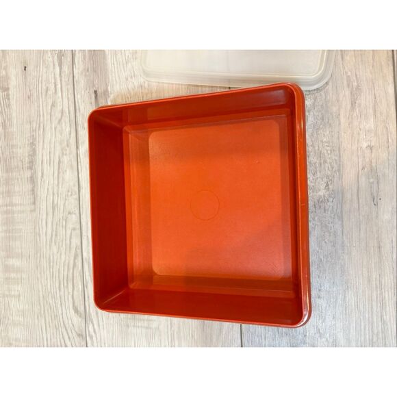 Vintage Tupperware Square Storage Container Paprika Red/Orange Dish with Lid - Picture 3 of 9